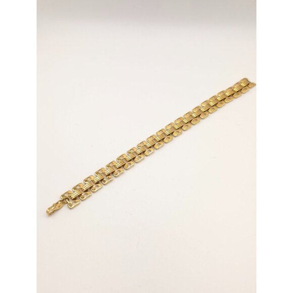 Vintage Gold-Tone Link Chain Bracelet With Double Rows & Lobster Clasp Closure - Picture 6 of 8